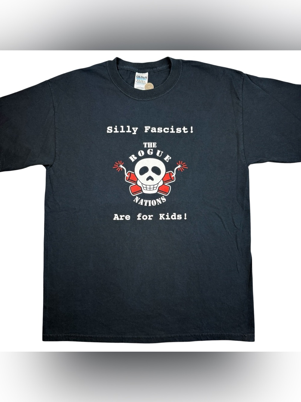 VTG Silly Fascist! The Rogue Nations Are for Kids! Punk Rock Band Mens t-shirt L